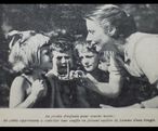 Image et légende tirées d’un rapport annuel de Pro Infirmis datant du milieu des années 1930. L’image montre un groupe de quatre enfants et une travailleuse sociale qui tient une bougie à la hauteur de la bouche d’un des enfants. La légende de l’époque explique : « Au jardin d’enfants pour sourds-muets : les petits apprennent à contrôler leur souffle en faisant vaciller la flamme d’une bougie. »